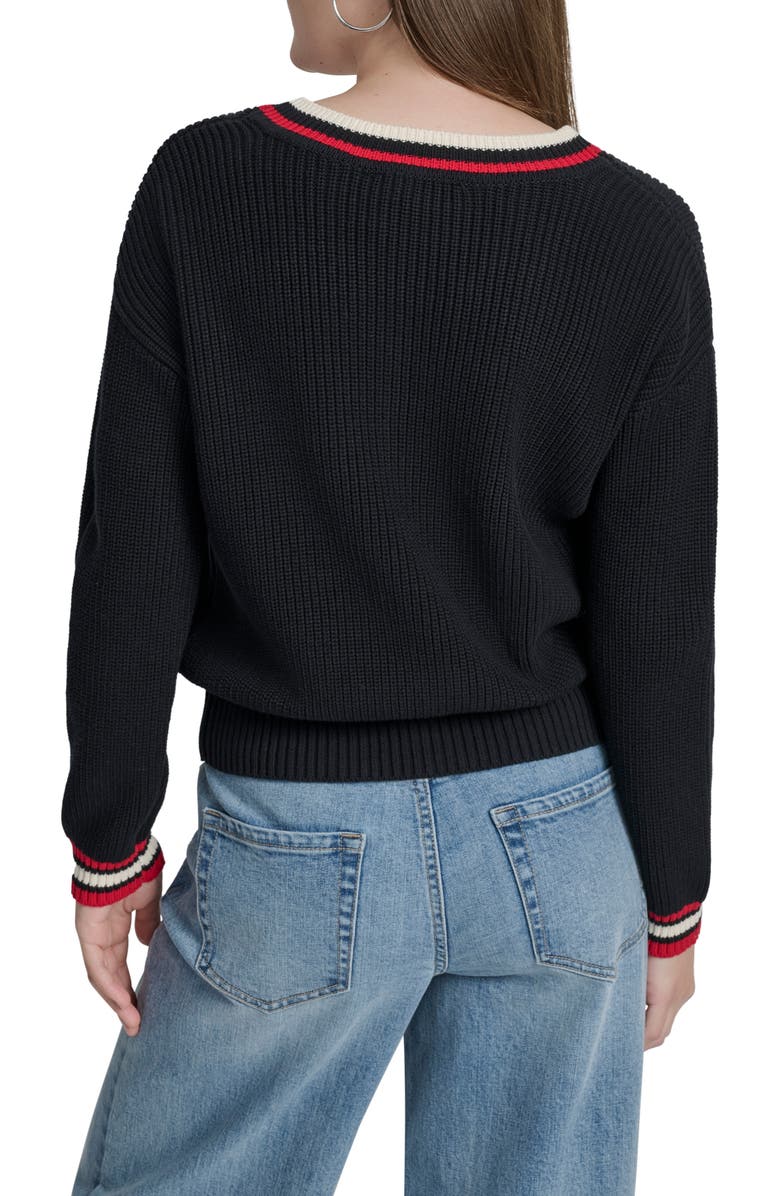 DKNY Jeans V-Neck Shaker Stitch Cotton Sweater, Alternate, color, 