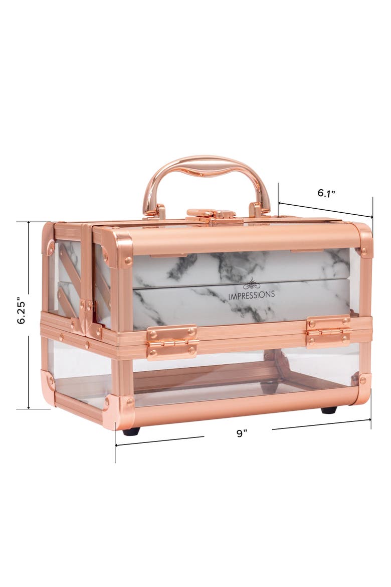 Savvy Lux Makeup Travel Case with Mirror - Rose Gold Clear Marble, Alternate, color, Rose Gold Clear White Marble