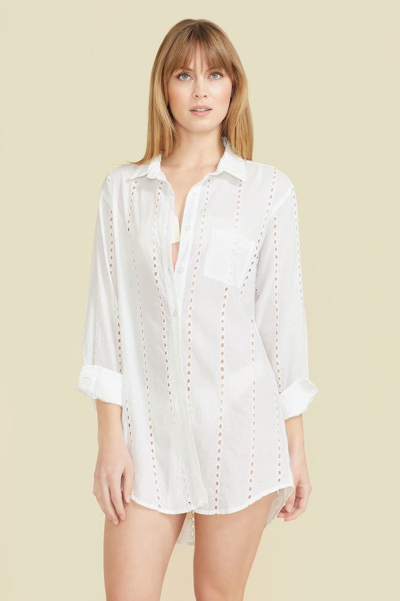 Positano Eyelet Shirt Dress Cover-up, Alternate, color, White