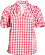 SUGARLIPS Ginham Ruffle Neck Top