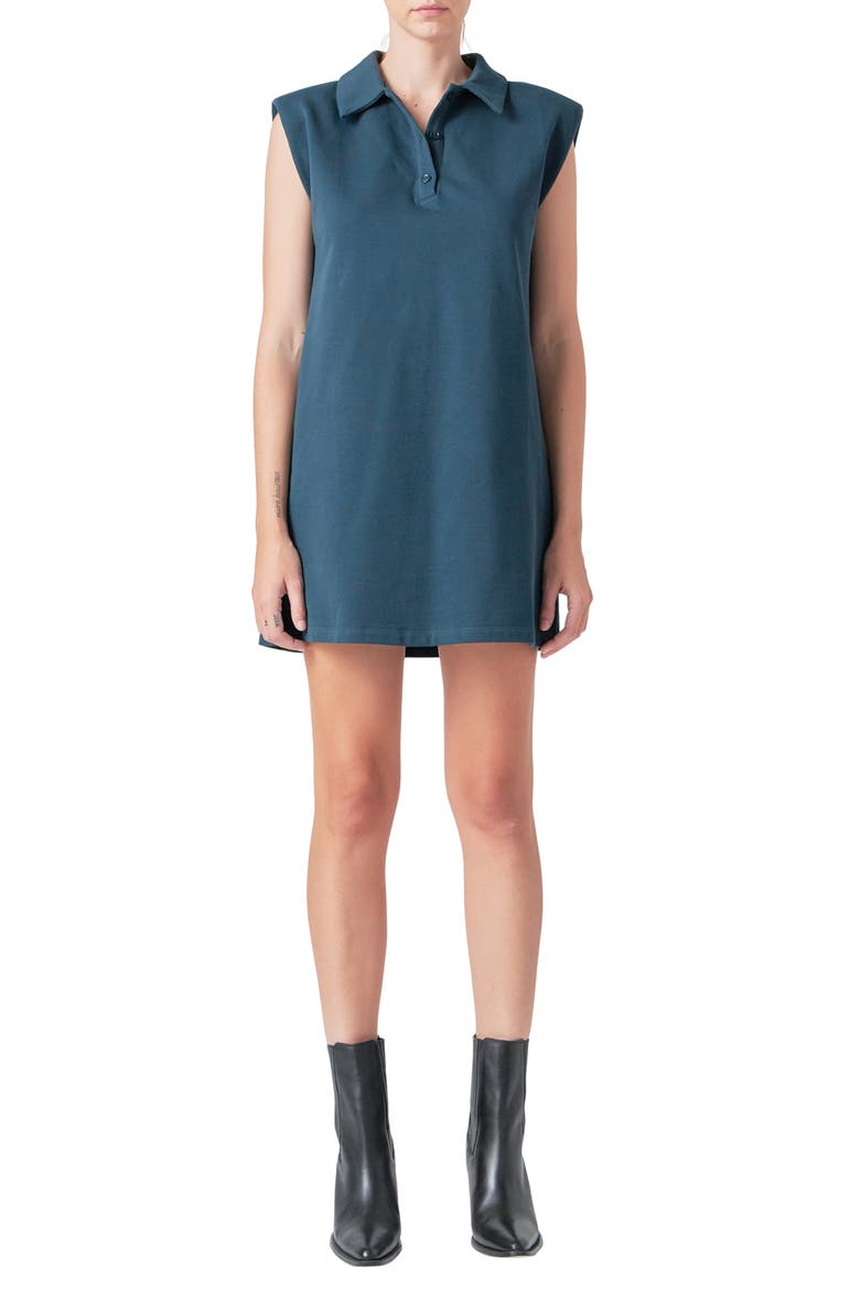 Power Shoulder Polo Cotton Minidress, Main, color, OLIVE