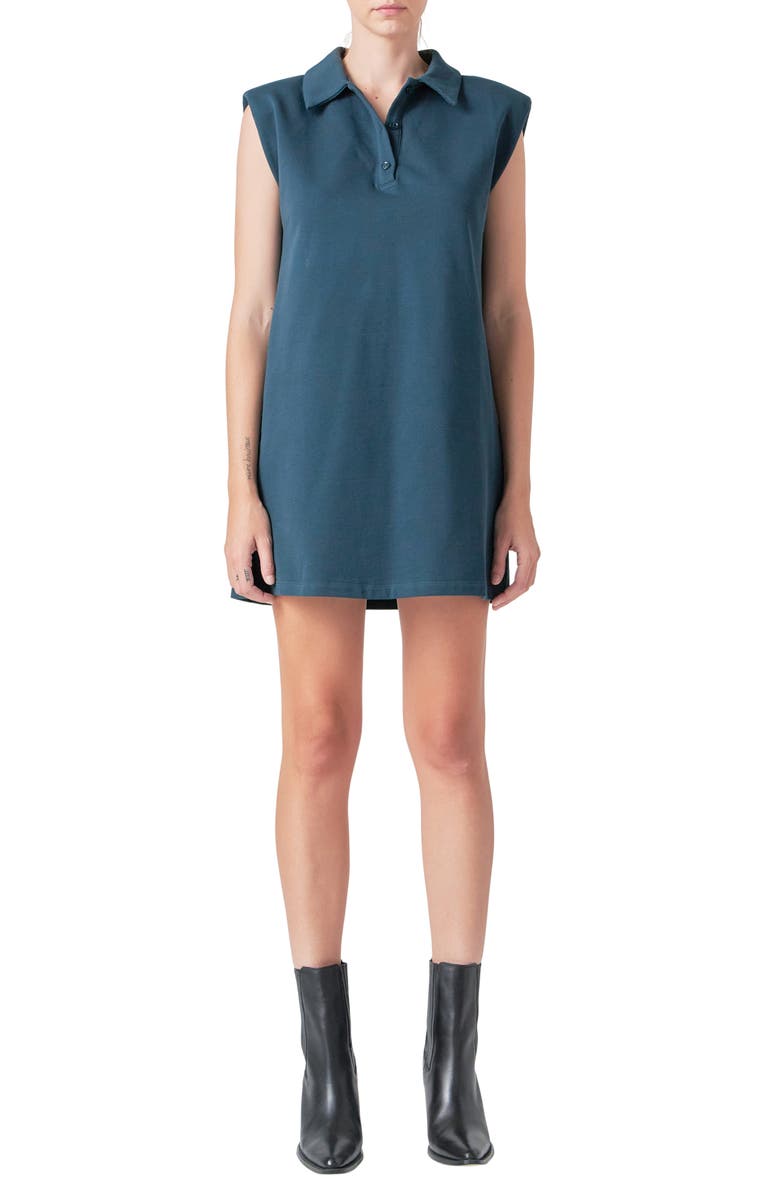 Grey Lab Power Shoulder Polo Cotton Minidress, Main, color, 