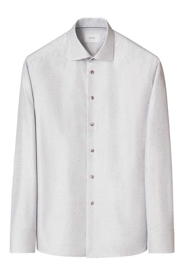 Slim Fit Houndstooth Dress Shirt, Alternate, color, WHITE/ MEDIUM BROWN