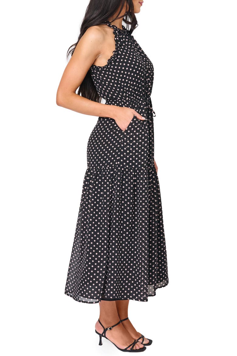 Khloe Polka Dot Ruffle Chiffon Dress, Alternate, color, BLACK PEARL BLUSH DOT