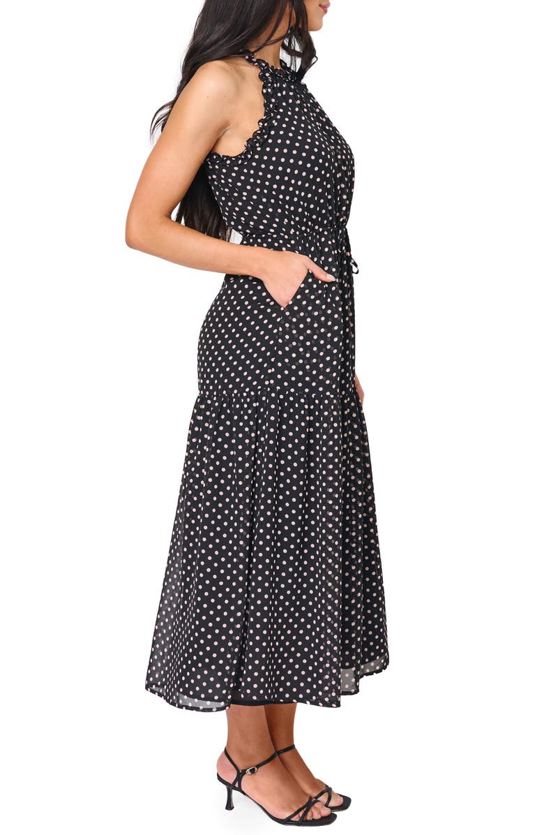 GIBSONLOOK Khloe Polka Dot Ruffle Chiffon Dress, Alternate, color, Black Pearl Blush Dot
