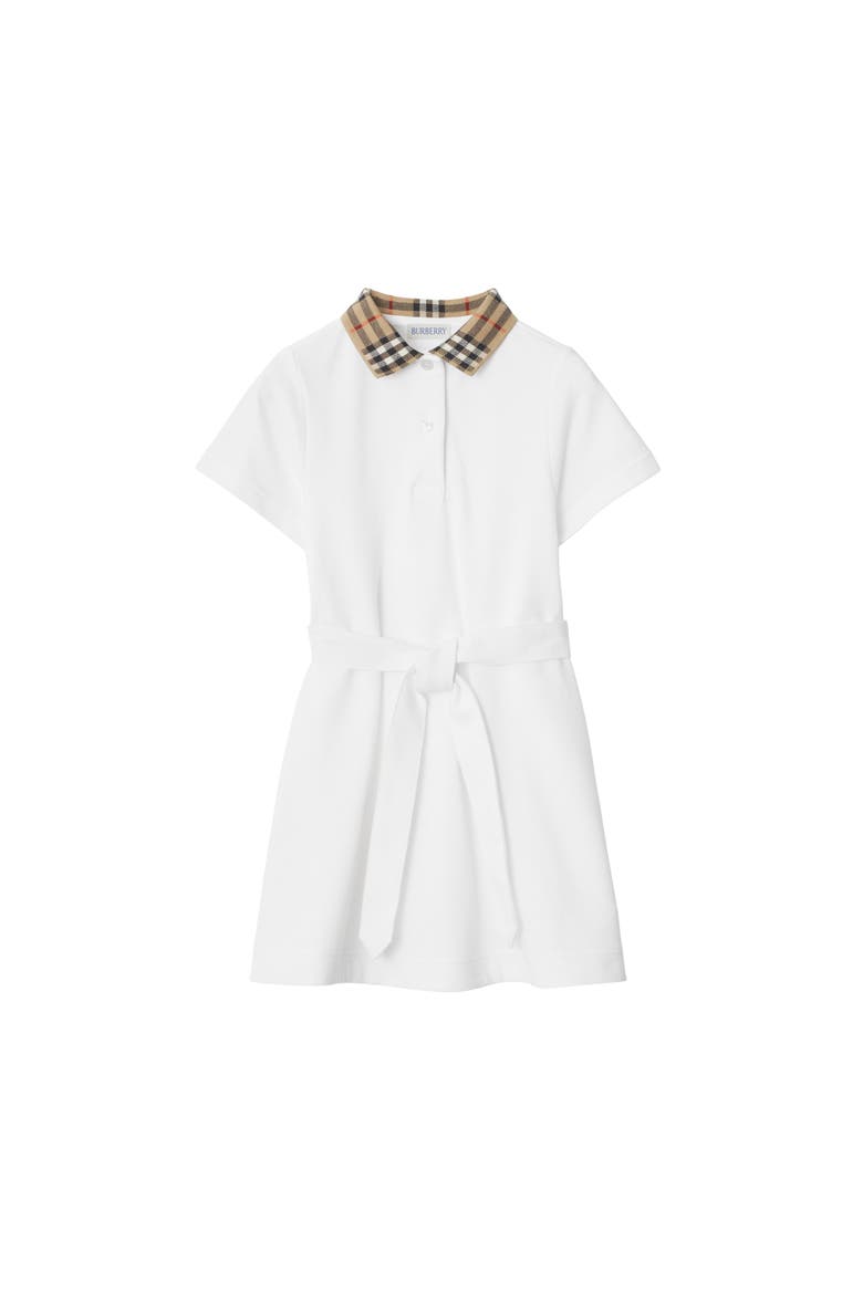 Check Collar Cotton Polo Shirt Dress, Main, color, White