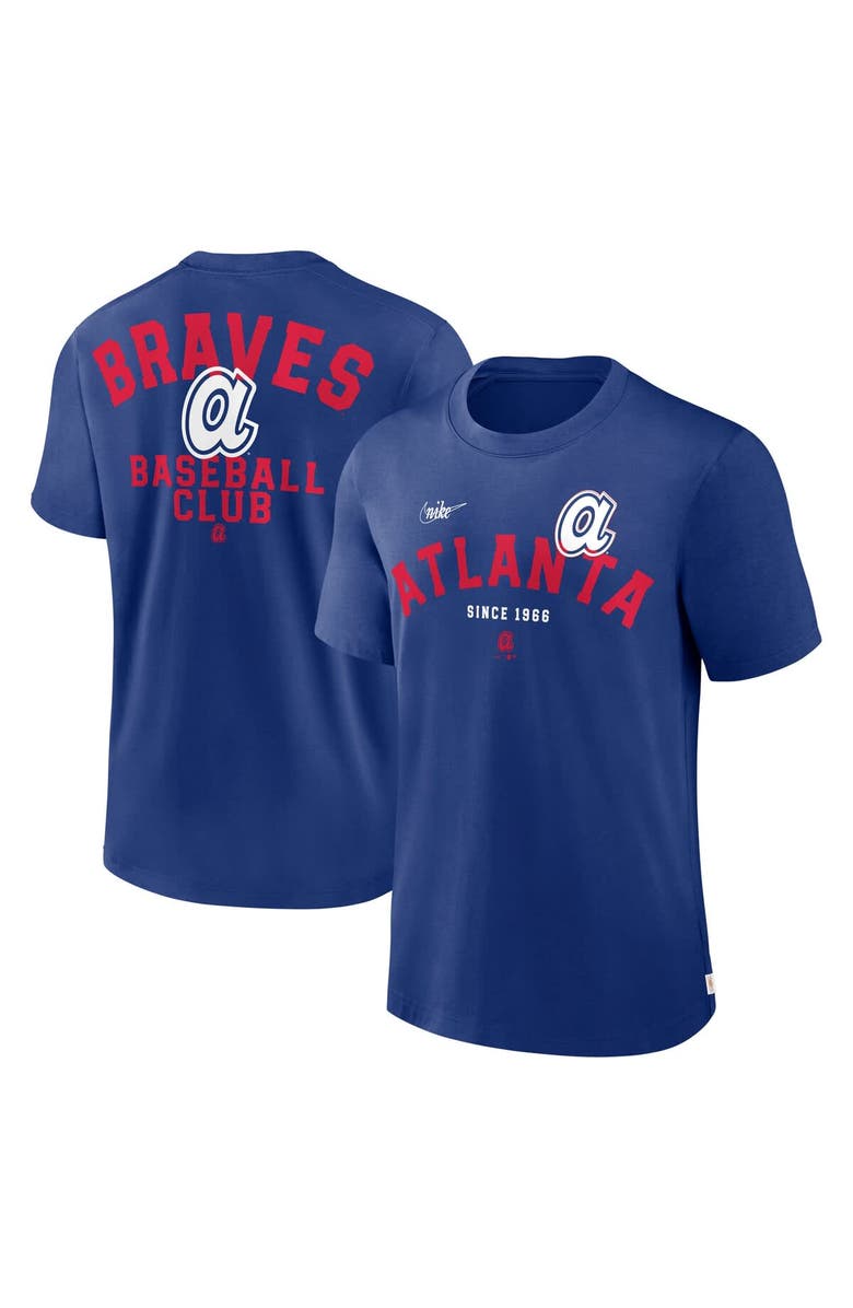 Nike Men's Nike  Royal Atlanta Braves Cooperstown Collection Rewind Slogan T-Shirt, Alternate, color, 