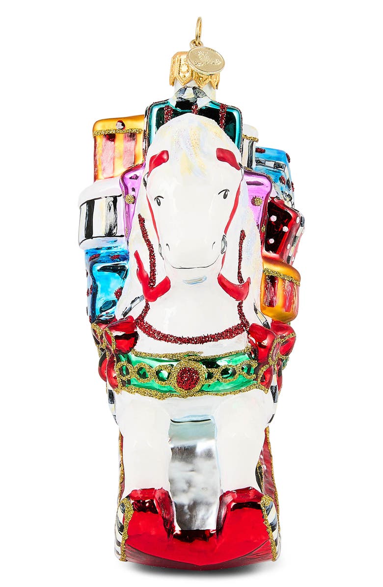 MACKENZIE CHILDS Rocking Horse with Gifts Glass Ornament, Alternate, color, White