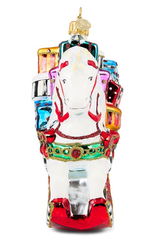 Mackenzie-childs Mackenzie Childs Rocking Horse With Gifts Glass Ornament In Multi