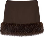 Apparis Meadow Stretch Crepe Miniskirt with Faux Fur Trim