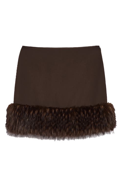 Apparis Meadow Stretch Crepe Miniskirt With Faux Fur Trim In Brown