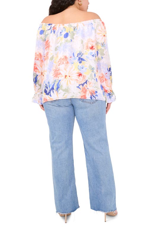 Vince Camuto Floral Keyhole Off The Shoulder Top In Ultra White
