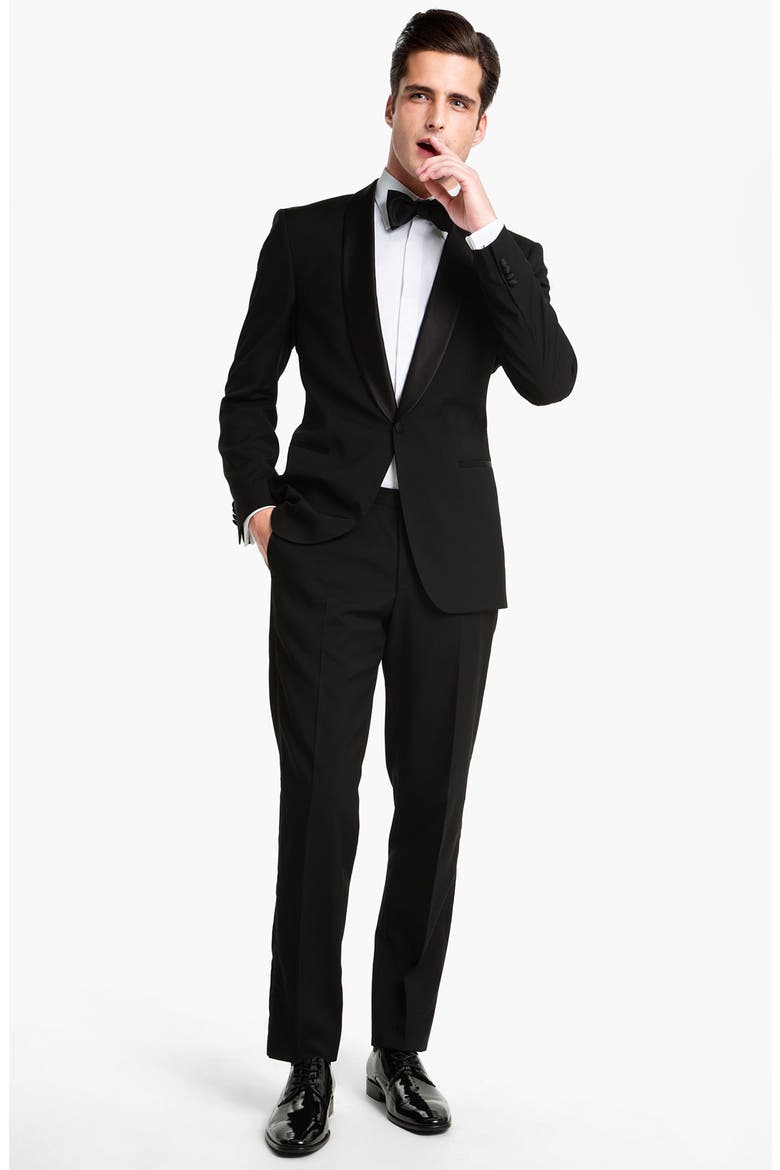 'Sky Gala' Shawl Lapel Tuxedo, Main, color, BLACK