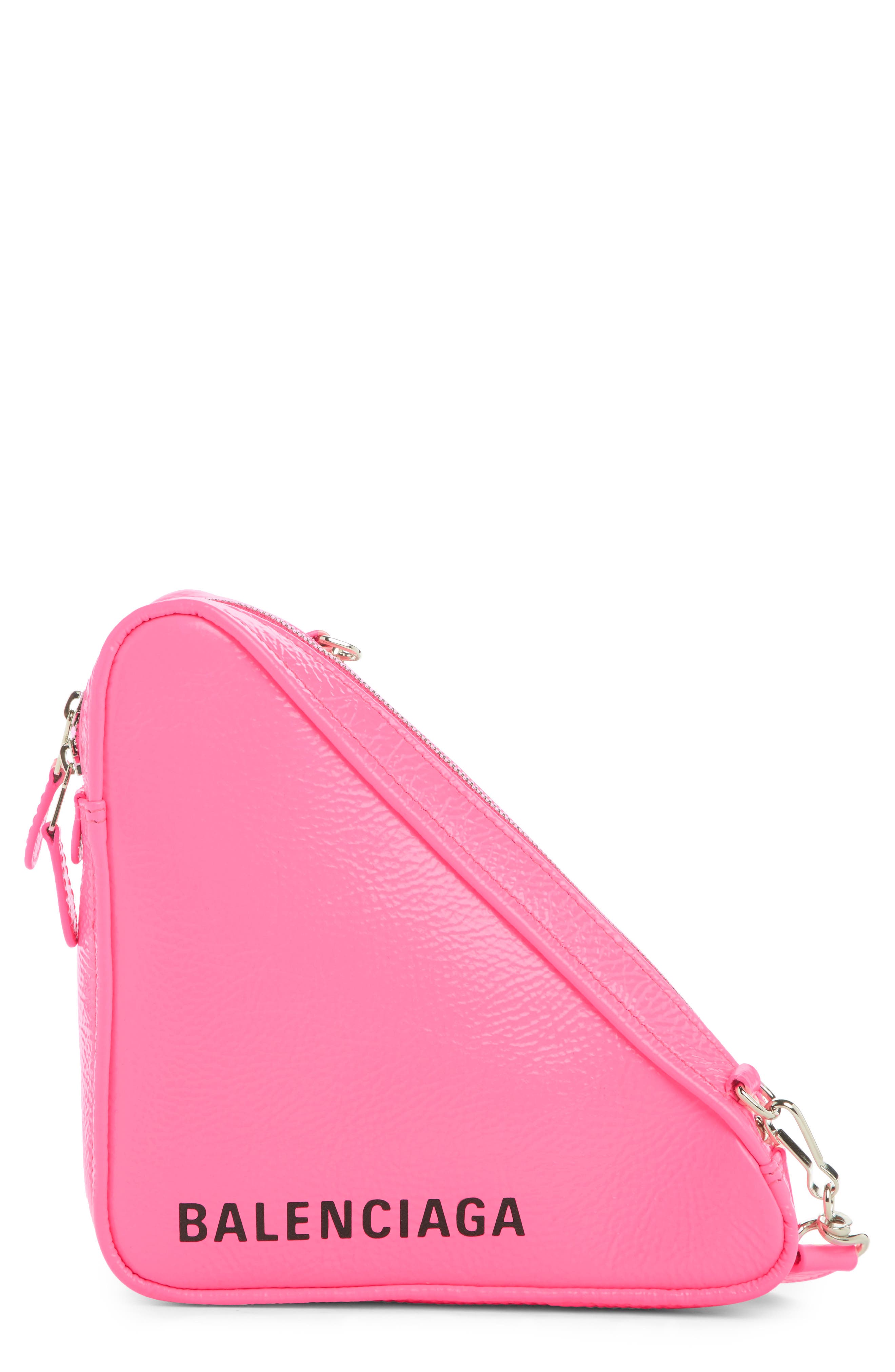 Triangle Calfskin Crossbody Bag, Main, color, ACID PINK/ BLACK