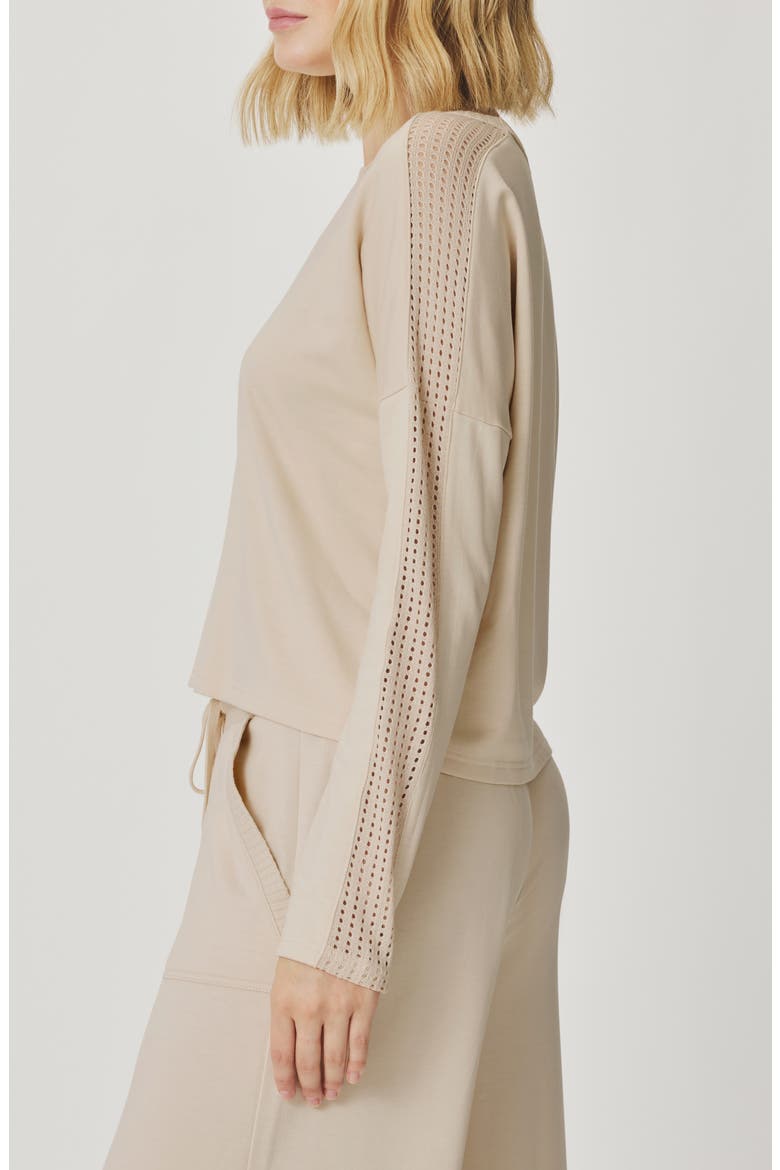 Jada Pointelle Sweatshirt, Alternate, color, LIGHT FAWN BEIGE