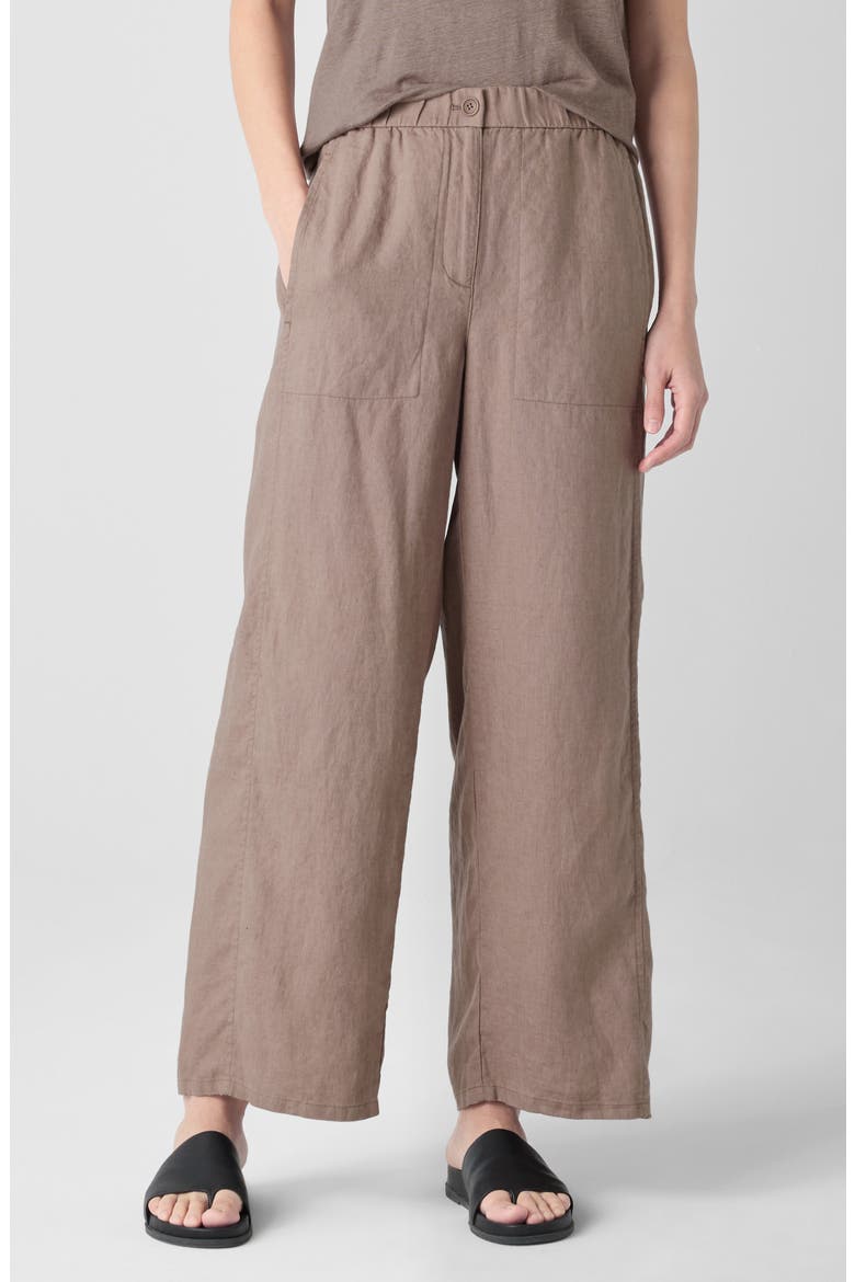 Wide Leg Organic Linen Ankle Pants, Main, color, COCOA