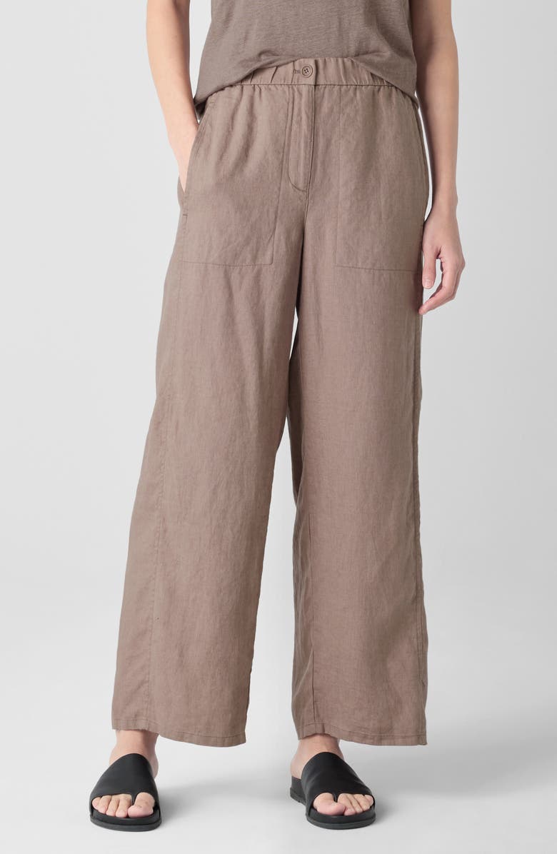 Eileen Fisher Wide Leg Organic Linen Ankle Pants, Main, color, Cocoa