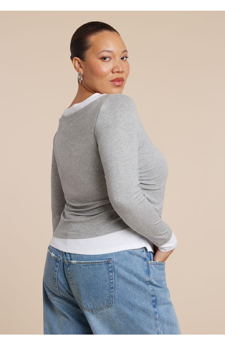 ELOQUII Layered Long Sleeve Top, Alternate, color, Heather Grey And White
