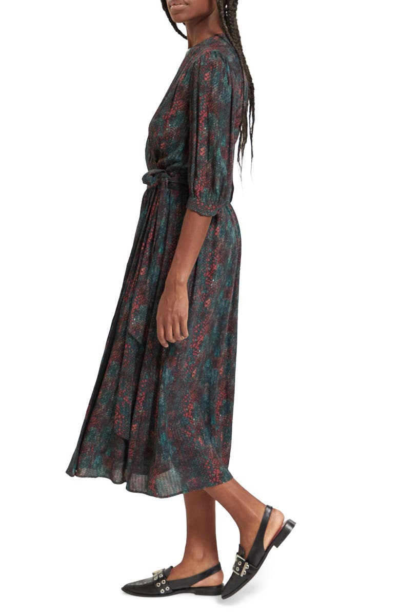 Scotch & Soda Snakeskin Print Faux Wrap Midi Dress, Alternate, color, Snake