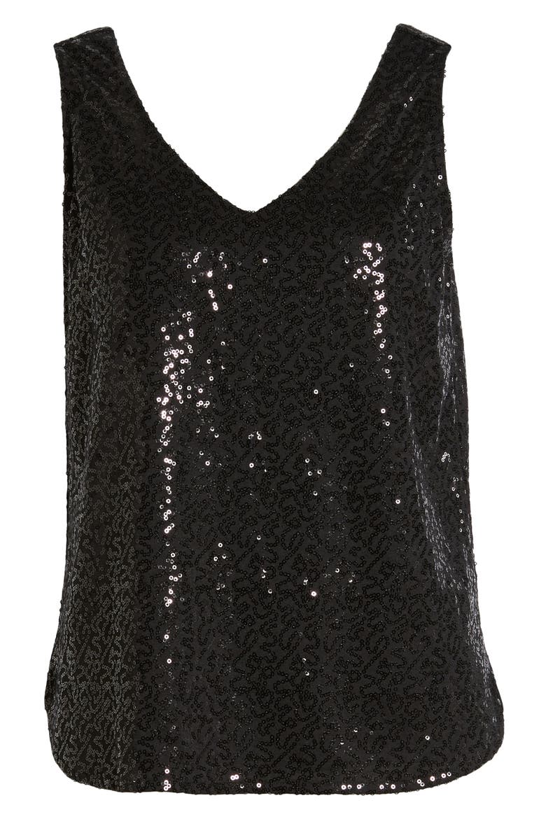 Gibson x Glam Squad Cassie V-Neck Sequin Tank (Nordstrom Exclusive), Alternate, color, BLACK