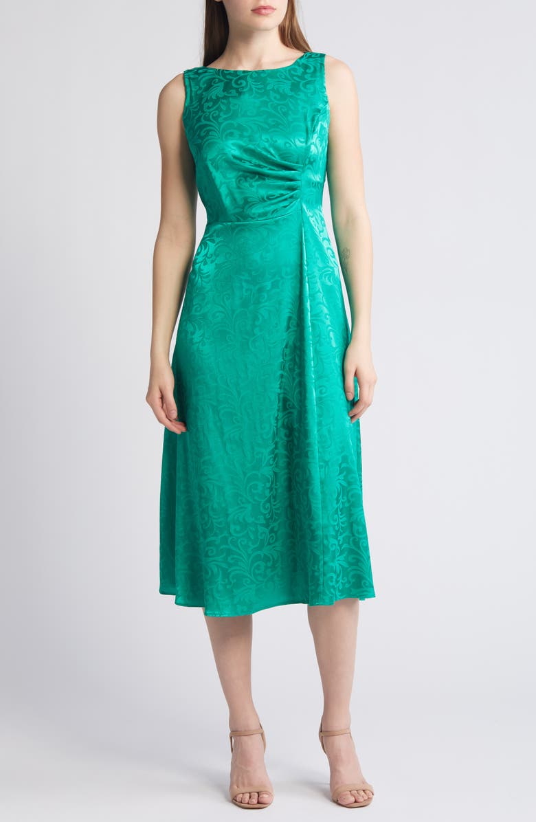 Connected Apparel Sleeveless Satin Jacquard Midi Dress, Main, color,