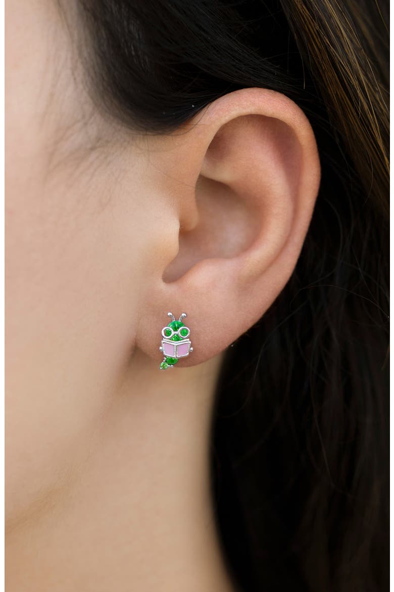 Bookworm Stud Earrings, Alternate, color, SILVER
