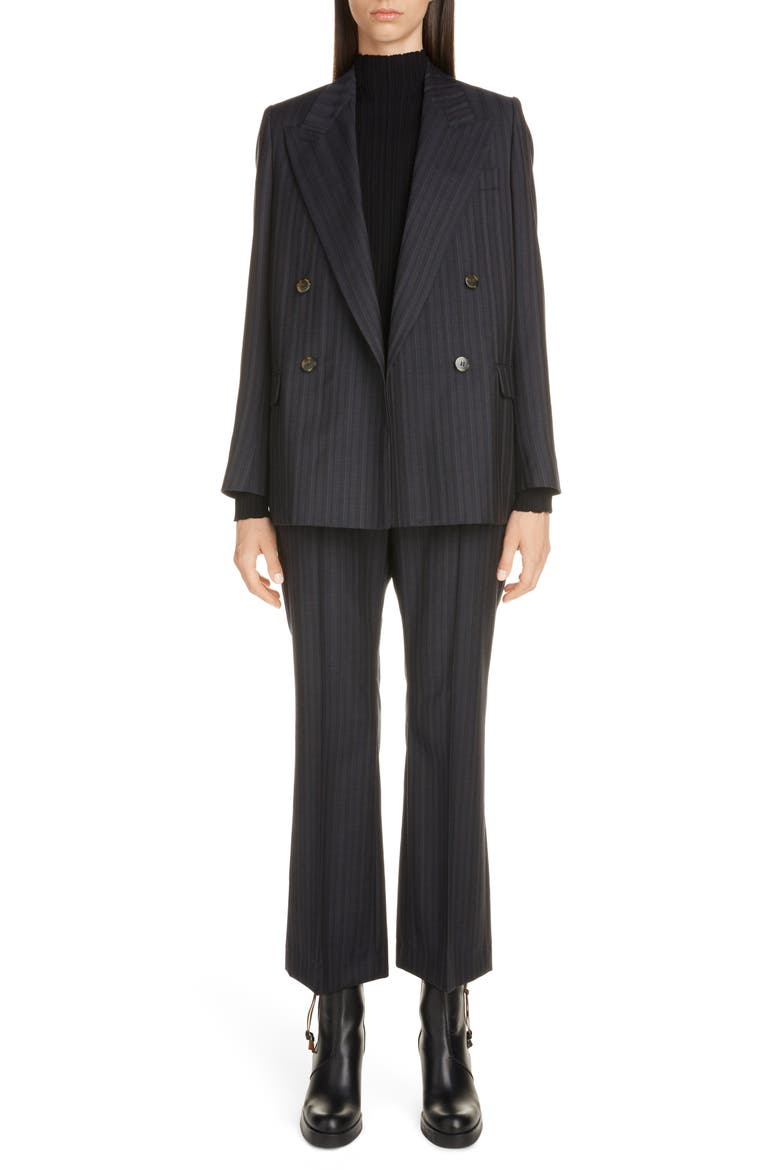 Patrina Pinstripe Wool Crop Flare Trousers, Alternate, color, NAVY BLUE