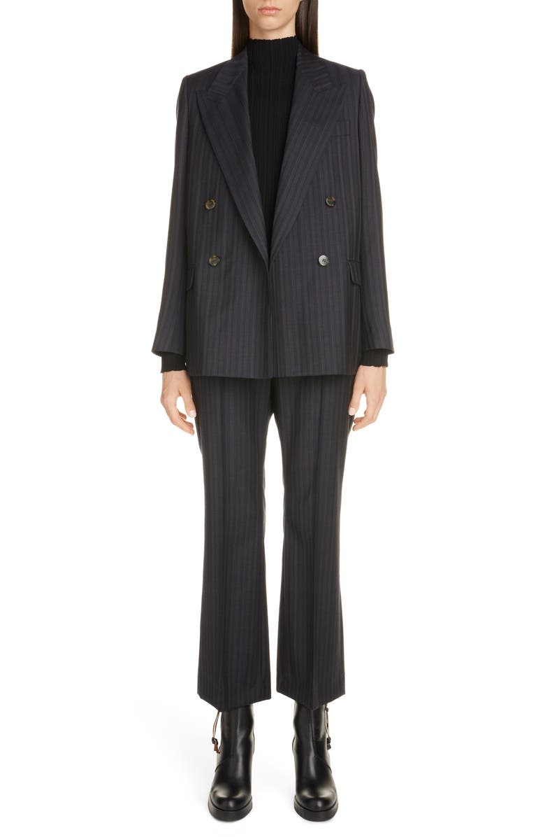 Acne Studios Patrina Pinstripe Wool Crop Flare Trousers, Alternate, color, 