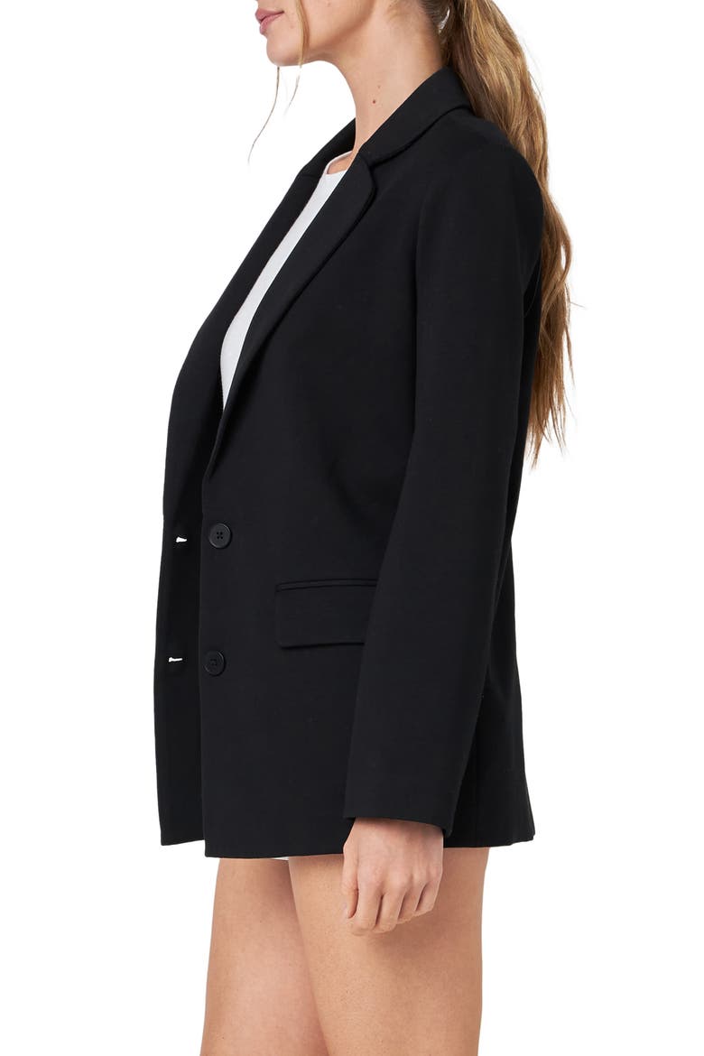 Curved Lapel Stretch Cotton Blazer, Alternate, color, BLACK
