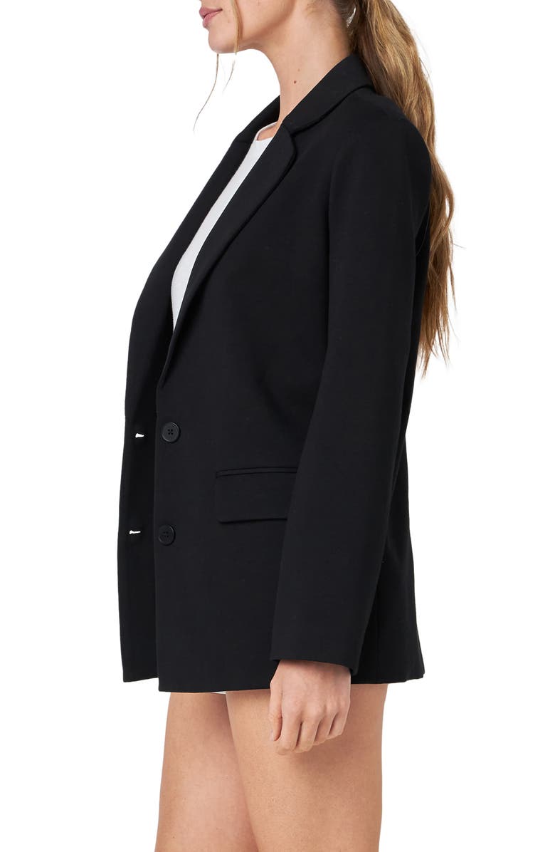 English Factory Curved Lapel Stretch Cotton Blazer, Alternate, color, Black