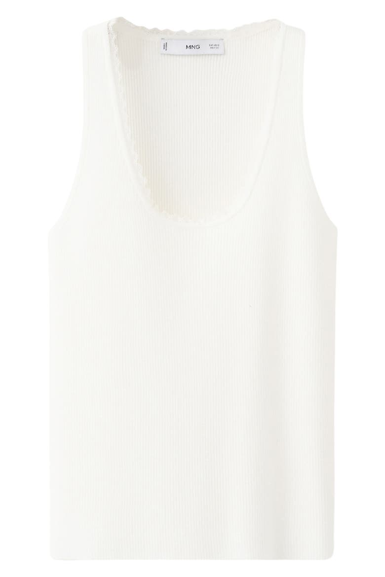 Rib Knit Lace Trim Scoop Neck Tank, Alternate, color, ECRU