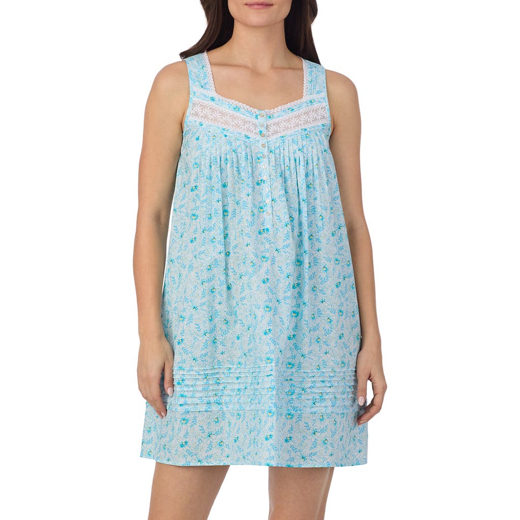 Eileen West Floral Print Sleeveless Cotton Lawn Chemise In Blue