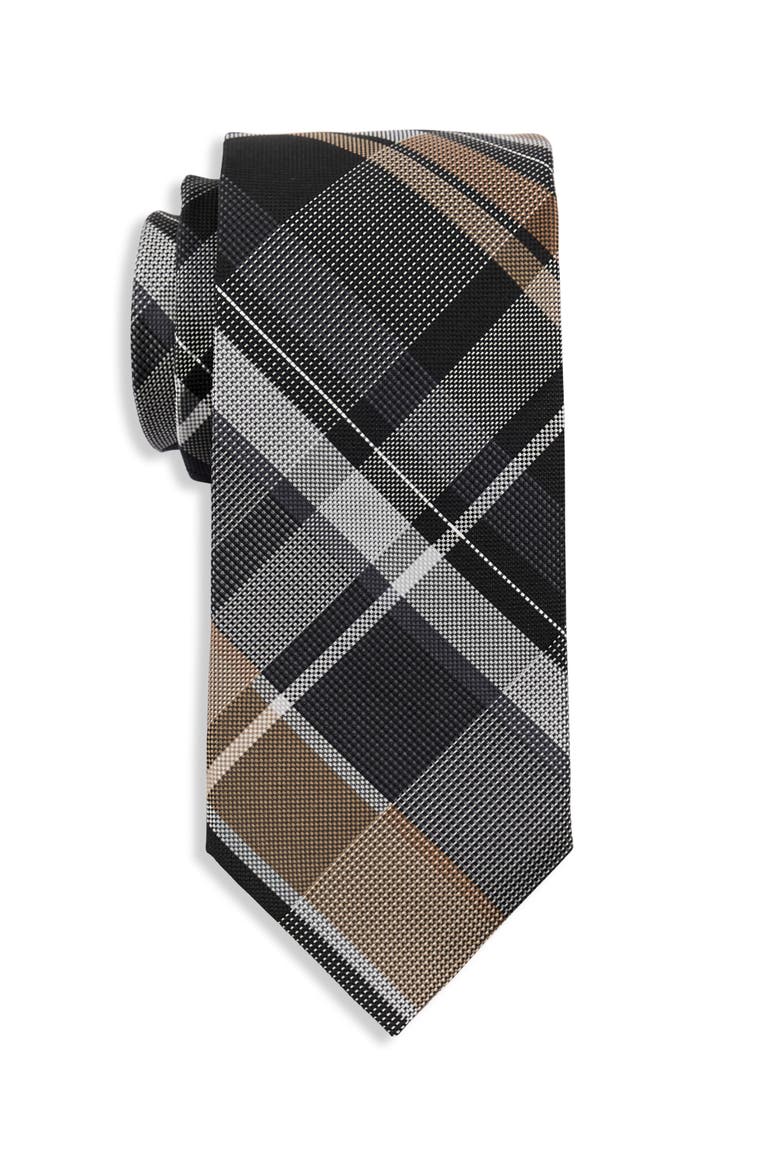 Big & Tall Parker Plaid Tie, Main, color, BLACK