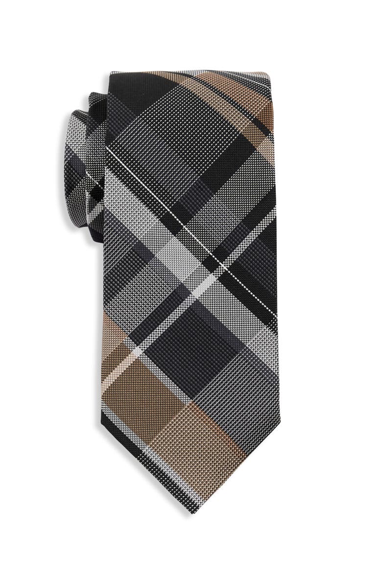 HAGGAR Big & Tall Parker Plaid Tie, Main, color, Black