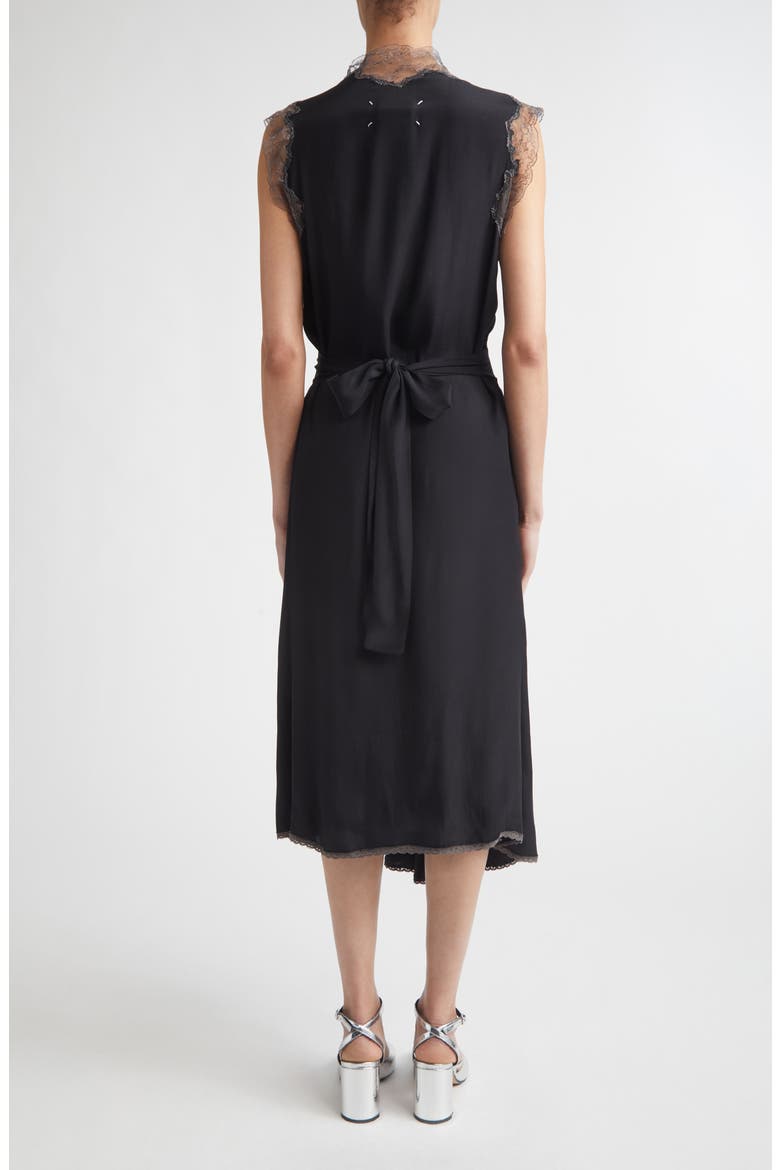 Lace Trim Satin Midi Dress, Alternate, color, BLACK