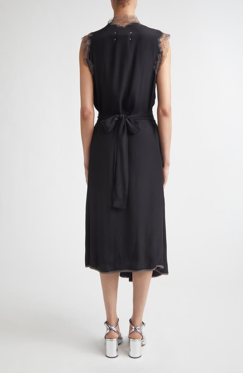 Maison Margiela Lace Trim Satin Midi Dress, Alternate, color, Black