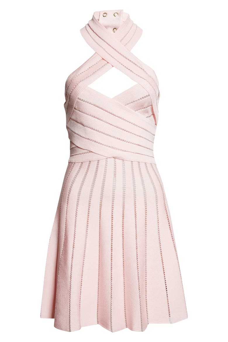 Crossover Neck Halter Open Stitch Sweater Dress, Alternate, color, 4HQ PINK