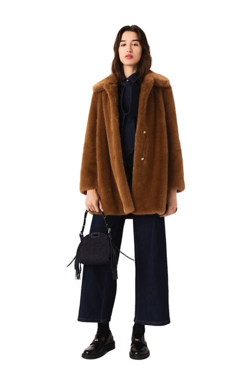 Maje Mid-length Faux Fur Coat In Brown