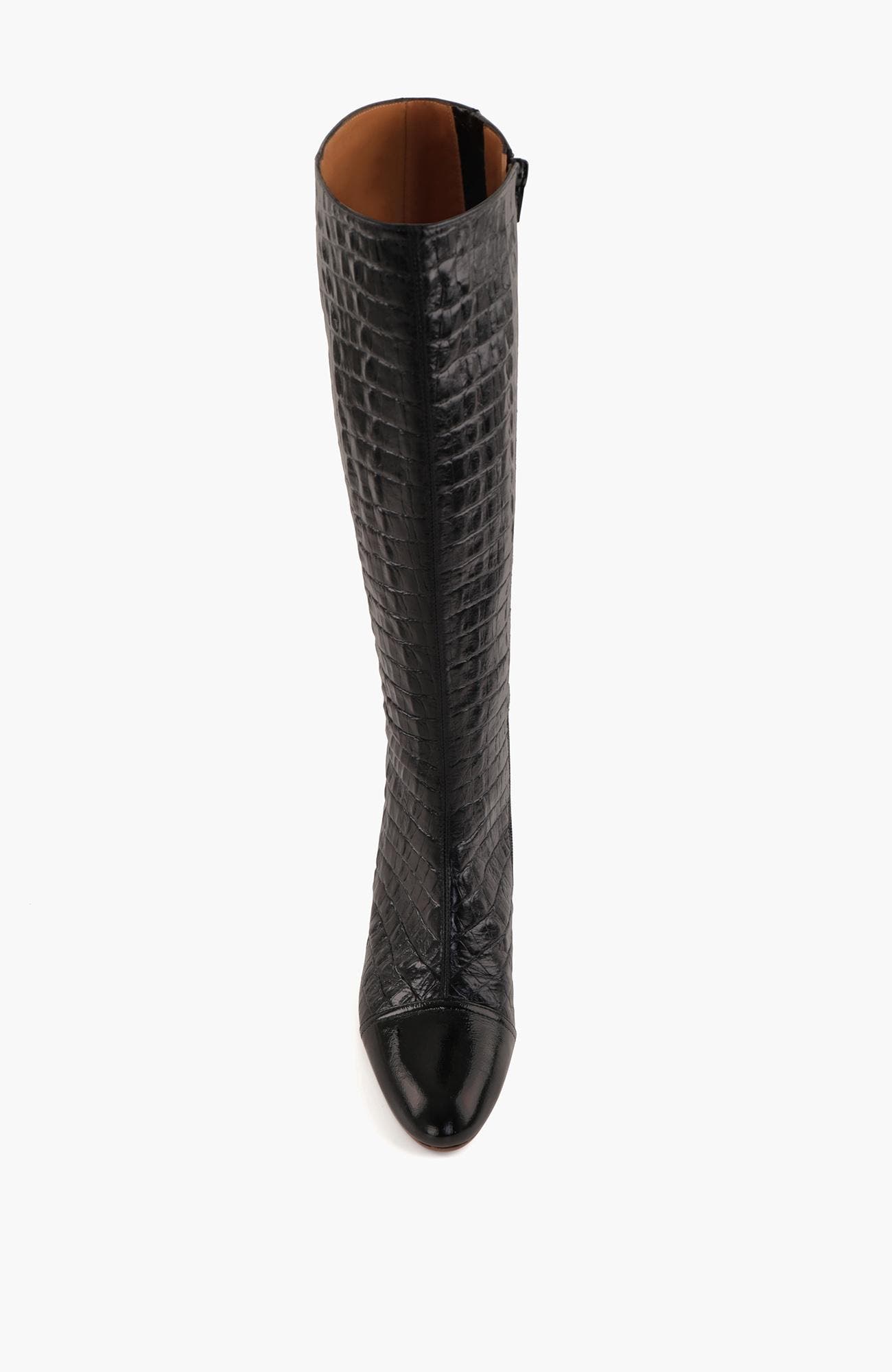 NISHAWA Crocodile-Embossed Patent Leather High Boots, Alternate, color, Black