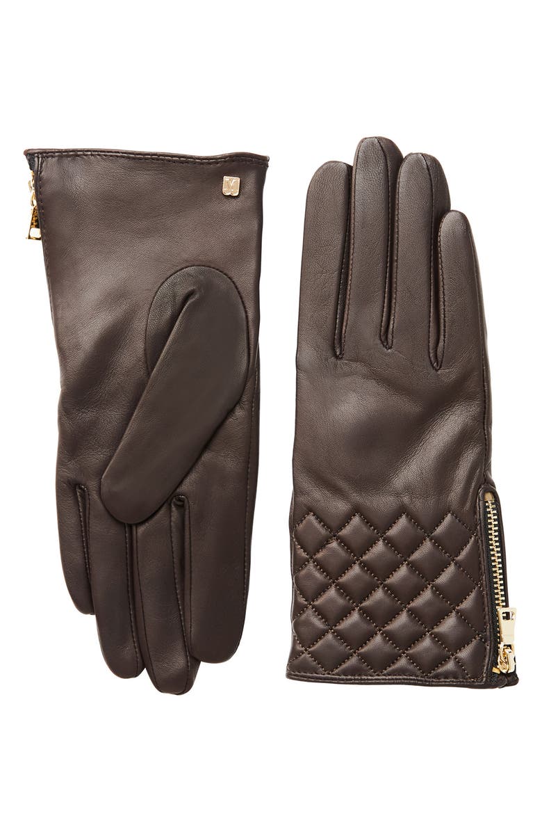 Bruno Magli Diamond Quilt Cashmere Lined Leather Gloves, Main, color, Brown