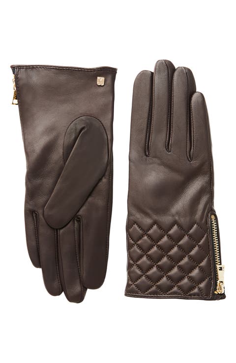 Diamond Quilt Cashmere Lined Leather Gloves