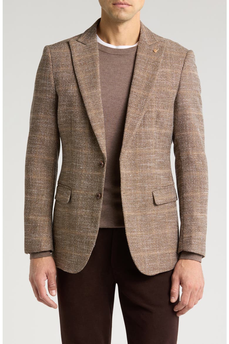 Slim Fit Textured Plaid Blazer, Main, color, BEIGE