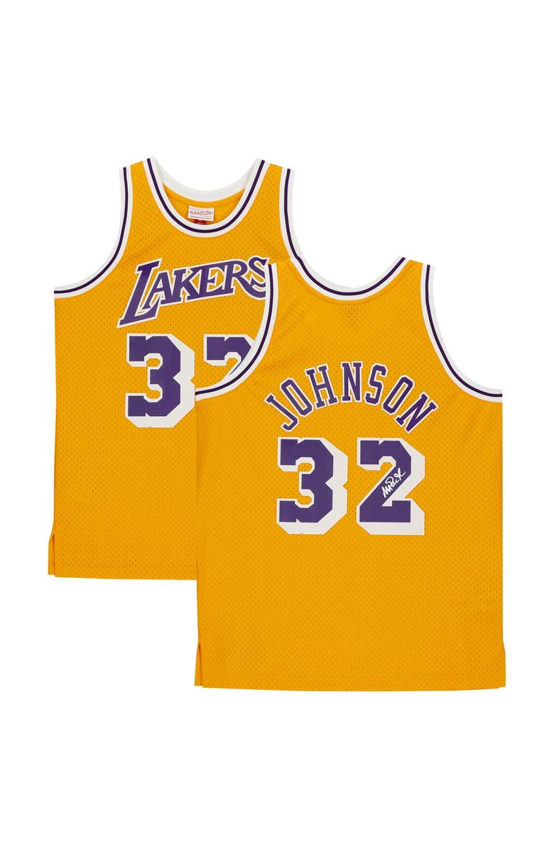 FANATICS AUTHENTIC Magic Johnson Los Angeles Lakers Autographed Gold Mitchell & Ness Hardwood Classics Swingman Jersey, Main, color, 