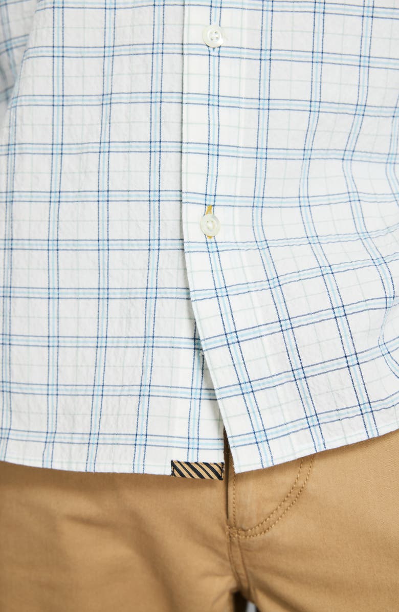 Billy Reid Seersucker Plaid Stretch Cotton Button-Up Shirt, Alternate, color, White