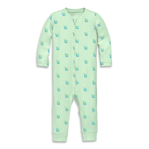Primary Baby Organic Zip Romper In Baby Bugs In Light Clover Snails