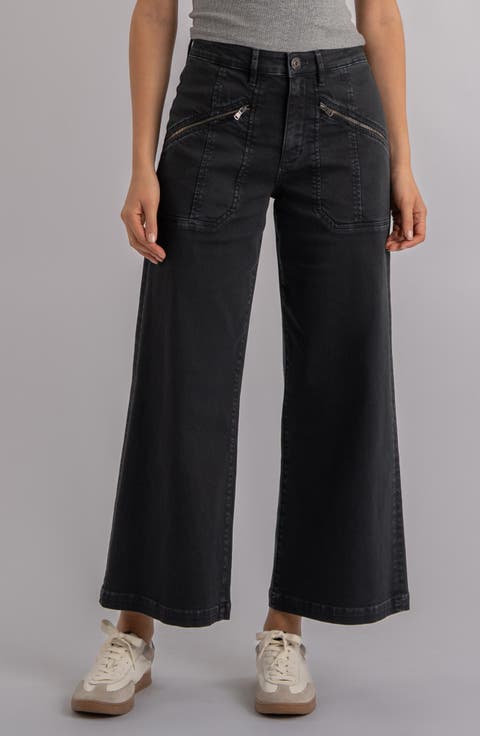 Meg Zip Pocket High Waist Ankle Wide Leg Jeans (Gainful) (Petite)