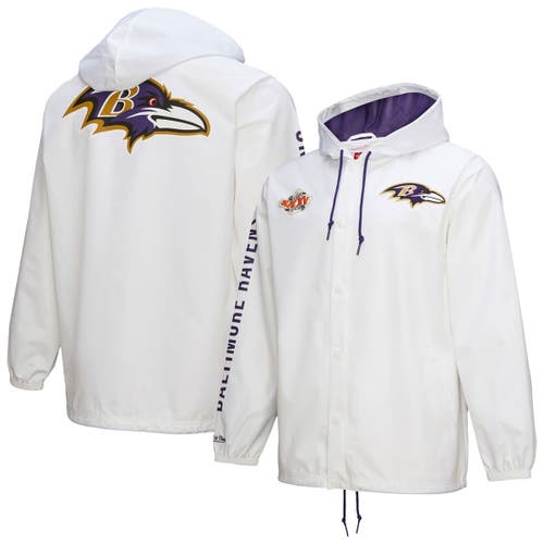 Mitchell & Ness White Baltimore Ravens Vintage Logo Coaches Full-snap Hoodie Jacket In White