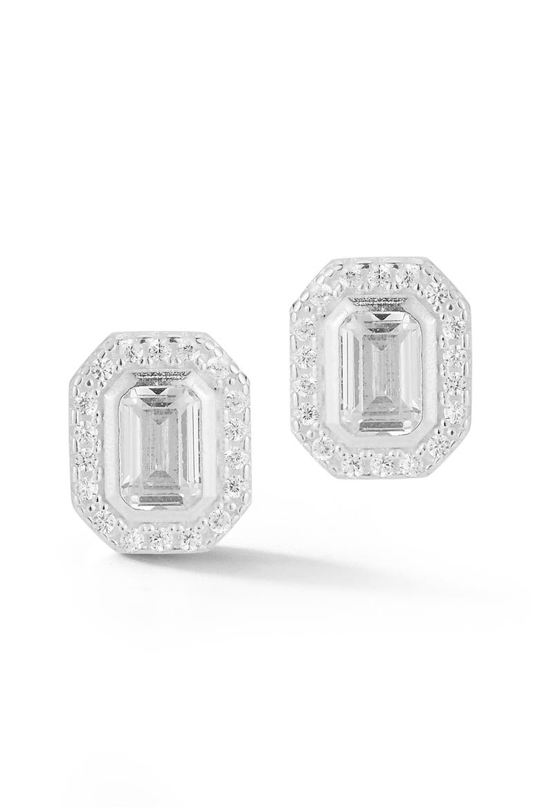 Cubic Zirconia Halo Stud Earrings, Alternate, color, SILVER