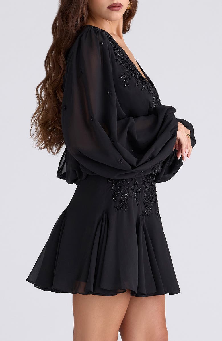 HOUSE OF CB Gianna Beaded Godet Long Sleeve Minidress, Alternate, color, Black