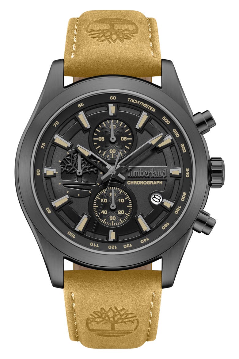Ashmont Chronograph Leather Strap Watch, 44mm, Main, color, TAN / BROWN LIGHT
